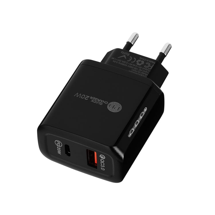 TE-PD01 ชาร์จเร็วพอร์ตคู่ USB PD 20W + QC3.0 พร้อมไฟแสดงสถานะ, ปลั๊ก EU, ปลั๊ก EU