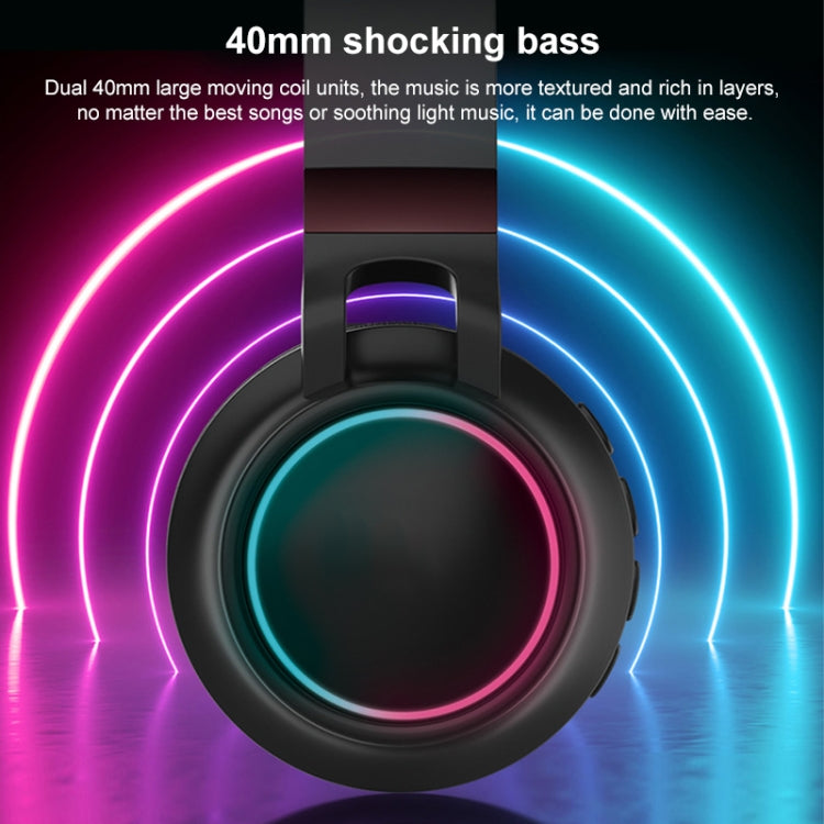 หูฟังบลูทูธ 5.0 สเตอริโอ HiFi พับได้ พร้อมไฟ LED และไมโครโฟน รองรับการ์ด TF / AUX 3.5 มม.