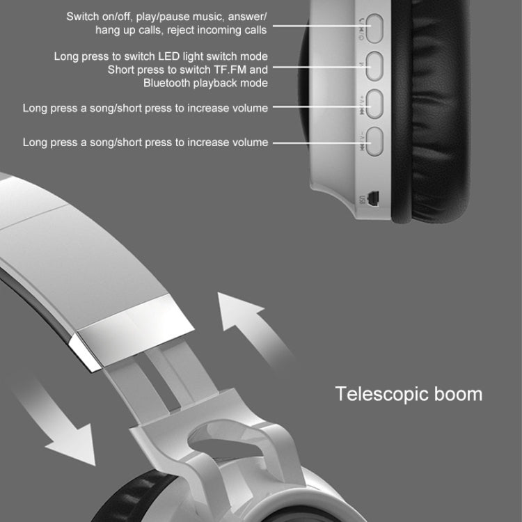หูฟังบลูทูธ 5.0 สเตอริโอ HiFi พับได้ พร้อมไฟ LED และไมโครโฟน รองรับการ์ด TF / AUX 3.5 มม.