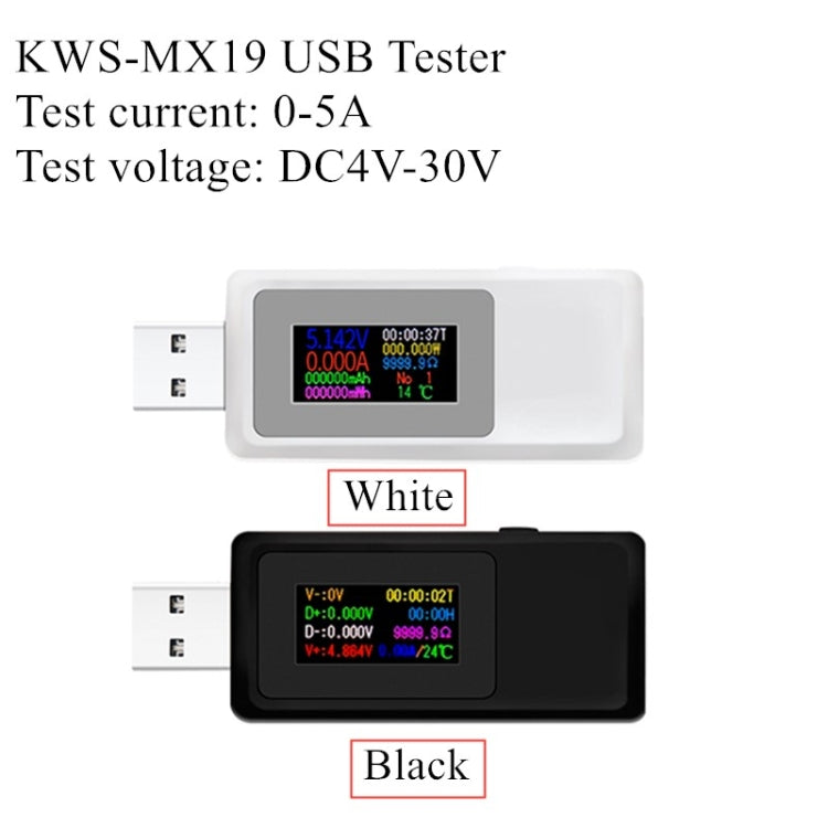 เครื่องวัด USB Keweisi KWS-MX19 DC 4V-30V 0-5A ตรวจจับกระแสและแรงดันไฟฟ้า, KWS-MX19