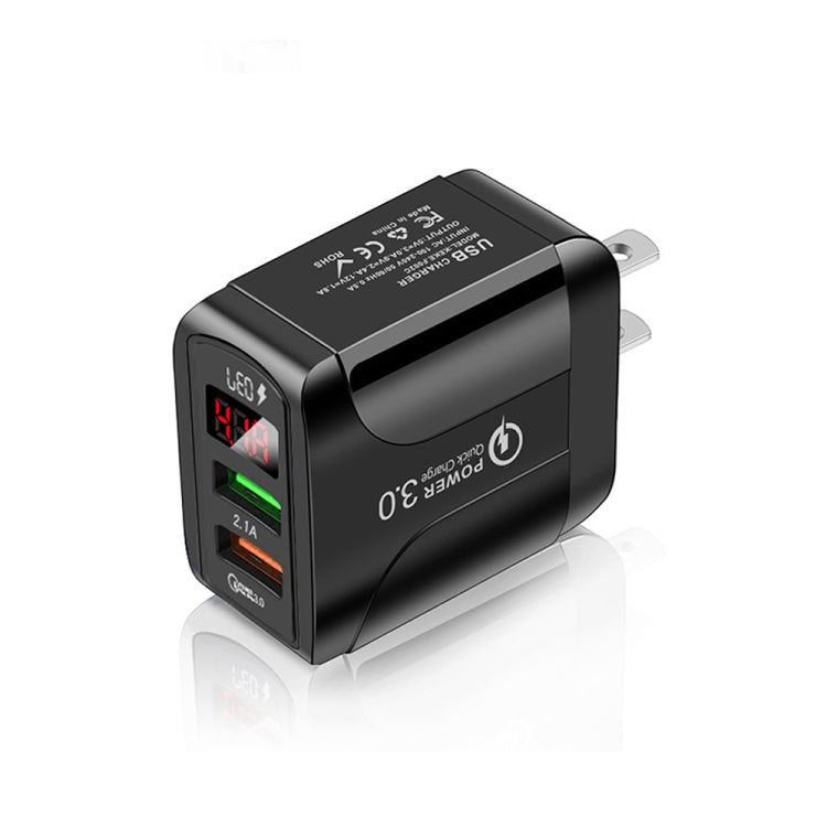 ที่ชาร์จเร็ว F002C QC3.0 USB + USB 2.0 พร้อมจอแสดงผลดิจิทัล LED สำหรับโทรศัพท์มือถือและแท็บเล็ต ปลั๊ก US