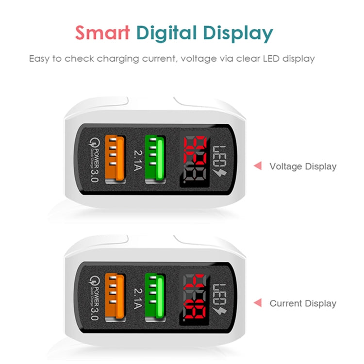 F002C QC3.0 USB + USB 2.0 Fast Charger with LED Digital Display for Mobile Phones and Tablets, US Plug, US Plug
