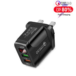 ที่ชาร์จเร็ว F002C QC3.0 USB + USB 2.0 พร้อมจอแสดงผลดิจิทัล LED สำหรับโทรศัพท์มือถือและแท็บเล็ต ปลั๊ก UK