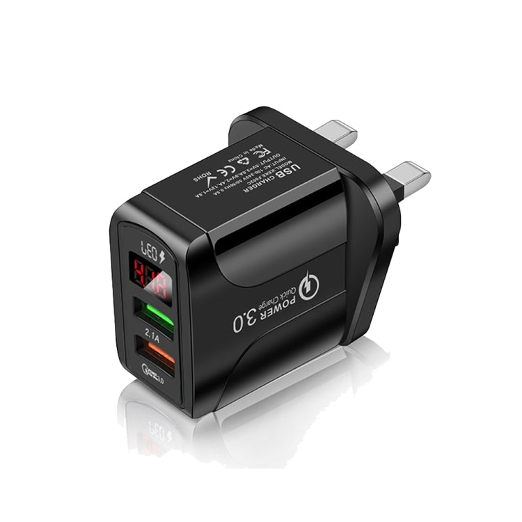ที่ชาร์จเร็ว F002C QC3.0 USB + USB 2.0 พร้อมจอแสดงผลดิจิทัล LED สำหรับโทรศัพท์มือถือและแท็บเล็ต ปลั๊ก UK