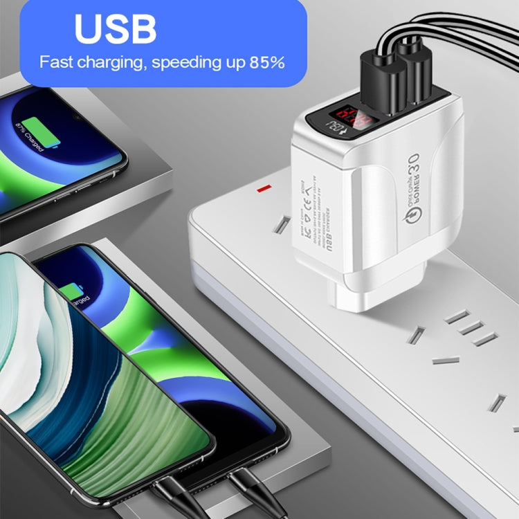 ที่ชาร์จเร็ว F002C QC3.0 USB + USB 2.0 พร้อมจอแสดงผลดิจิทัล LED สำหรับโทรศัพท์มือถือและแท็บเล็ต ปลั๊ก UK