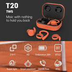 T20 TWS หูฟังไร้สายบลูทูธแบบเกี่ยวหู สำหรับกีฬา พร้อมกล่องชาร์จ กันน้ำ IPX6 หูฟังตัดเสียงรบกวน
