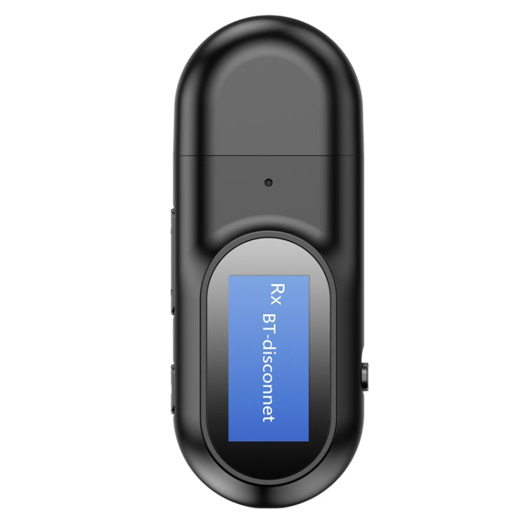 T17 อะแดปเตอร์เสียง USB บลูทูธ 5.0 รับและส่งสัญญาณ 2 in 1 พร้อมจอ LCD สำหรับ PC ทีวี รถยนต์ AUX 3.5 มม., v5.0