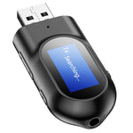 T17 อะแดปเตอร์เสียง USB บลูทูธ 5.0 รับและส่งสัญญาณ 2 in 1 พร้อมจอ LCD สำหรับ PC ทีวี รถยนต์ AUX 3.5 มม., v5.0