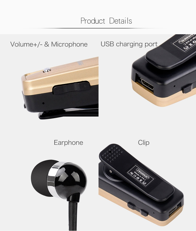 F980 หูฟังบลูทูธ CSR4.1 สายเก็บได้ เตือนสายเรียกเข้าแบบสั่น ป้องกันการโจรกรรม สีขาว