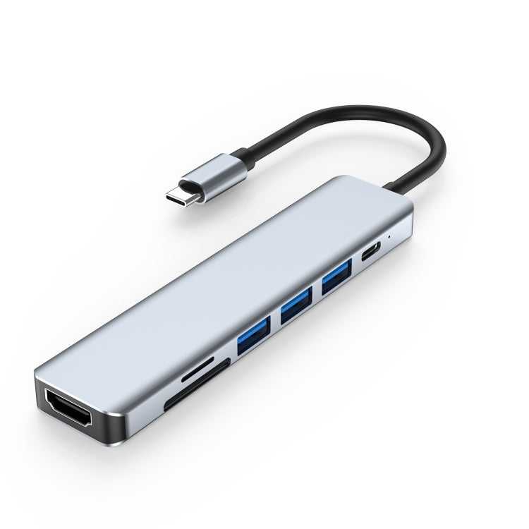 สถานีเชื่อมต่อ 7 in 1 HDMI+SD/TF+USB2.0x2+USB3.0+PD เป็น Type-C HUB