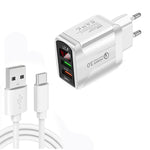 ที่ชาร์จเร็ว F002C QC3.0 USB + USB 2.0 พร้อมจอแสดงผลดิจิทัล LED พร้อมสายข้อมูล USB เป็น Type-C, ปลั๊ก EU + สาย Type-C