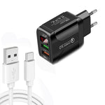 ที่ชาร์จเร็ว F002C QC3.0 USB + USB 2.0 พร้อมจอแสดงผลดิจิทัล LED พร้อมสายข้อมูล USB เป็น Type-C, ปลั๊ก EU + สาย Type-C