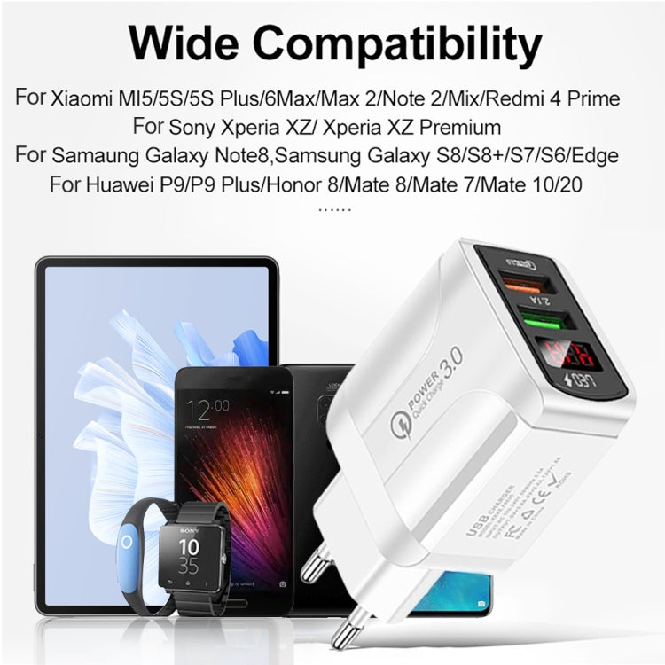 ที่ชาร์จเร็ว F002C QC3.0 USB + USB 2.0 พร้อมจอแสดงผลดิจิทัล LED พร้อมสายข้อมูล USB เป็น Type-C, ปลั๊ก EU + สาย Type-C