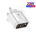 ที่ชาร์จเร็ว F002C QC3.0 USB + USB 2.0 พร้อมจอแสดงผลดิจิทัล LED พร้อมสายข้อมูล USB เป็น Type-C, ปลั๊ก UK + สาย Type-C
