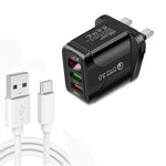ที่ชาร์จเร็ว F002C QC3.0 USB + USB 2.0 พร้อมจอแสดงผลดิจิทัล LED พร้อมสายข้อมูล USB เป็น Type-C, ปลั๊ก UK + สาย Type-C