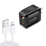 F002C ชาร์จเร็ว USB QC3.0 + USB 2.0 พร้อมจอแสดงผลดิจิทัล LED และสายข้อมูล USB ถึง 8 Pin, ปลั๊ก US, ปลั๊ก US + สาย 8 Pin
