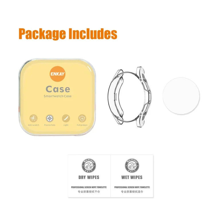 เคส TPU นุ่มใสคลุมเต็มรูปแบบ ENKAY Hat-Prince + ฟิล์มกระจกนิรภัย HD ใส สำหรับ Samsung Galaxy Watch4 Classic 42 มม., สำหรับ Samsung Watch4 Classic 46 มม.