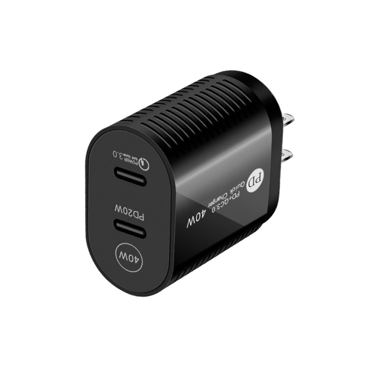ชาร์จเร็วพอร์ตคู่ 40W PD / Type-C สำหรับ iPhone / iPad ซีรีส์, ปลั๊ก US, ปลั๊ก US
