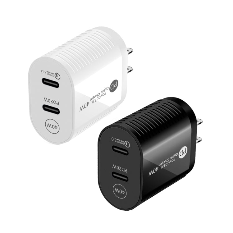 ชาร์จเร็วพอร์ตคู่ 40W PD / Type-C สำหรับ iPhone / iPad ซีรีส์, ปลั๊ก US, ปลั๊ก US