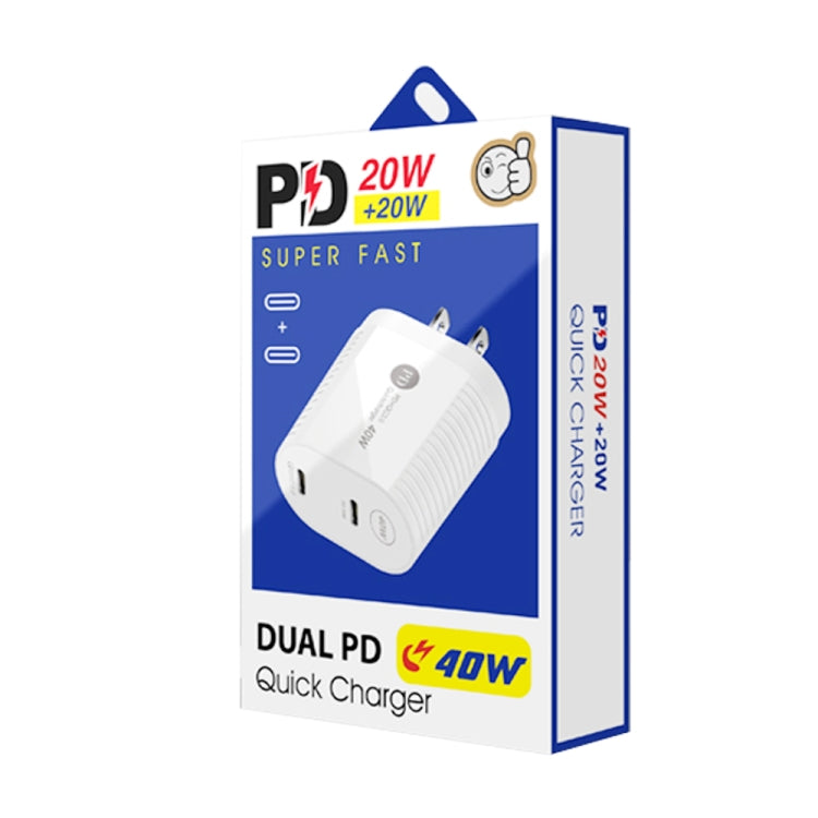 ชาร์จเร็วพอร์ตคู่ 40W PD / Type-C สำหรับ iPhone / iPad ซีรีส์, ปลั๊ก US, ปลั๊ก US