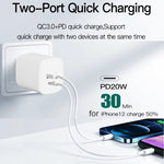 ที่ชาร์จเร็วพกพาแบบพกพา CS-20W PD3.0 + QC3.0 สองพอร์ต พร้อมสายข้อมูล USB 3A เป็น 8 พิน, ที่ชาร์จ + สาย USB เป็น 8 พิน