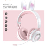 KE-01 หูฟังเพลงสเตอริโอไร้สายบลูทูธ 5.0 แบบหูกระต่าย พับได้ พร้อมไมค์ สำหรับ PC
