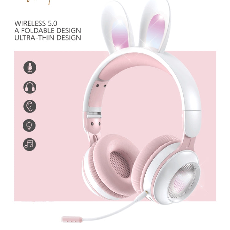 KE-01 หูฟังเพลงสเตอริโอไร้สายบลูทูธ 5.0 แบบหูกระต่าย พับได้ พร้อมไมค์ สำหรับ PC