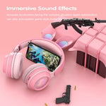 KE-01 หูฟังเพลงสเตอริโอไร้สายบลูทูธ 5.0 แบบหูกระต่าย พับได้ พร้อมไมค์ สำหรับ PC