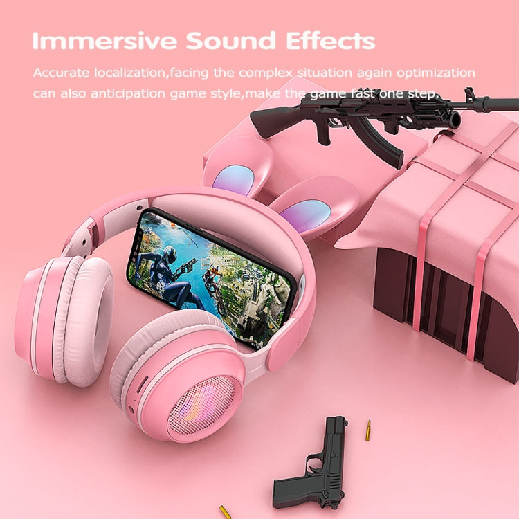 KE-01 หูฟังเพลงสเตอริโอไร้สายบลูทูธ 5.0 แบบหูกระต่าย พับได้ พร้อมไมค์ สำหรับ PC
