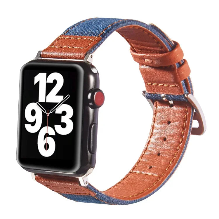 สายหนังพร้อมหัวล็อกสีเงิน สำหรับ Apple Watch Series 7 41 มม. / 6&SE&5&4 40 มม. / 3&2&1 38 มม., 7 45 มม. / 6&SE&5&4 44 มม. / 3&2&1 42 มม.