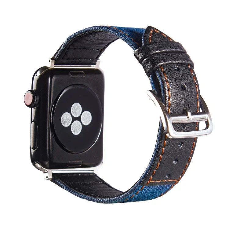 สายหนังพร้อมหัวล็อกสีเงิน สำหรับ Apple Watch Series 7 41 มม. / 6&SE&5&4 40 มม. / 3&2&1 38 มม., 7 45 มม. / 6&SE&5&4 44 มม. / 3&2&1 42 มม.
