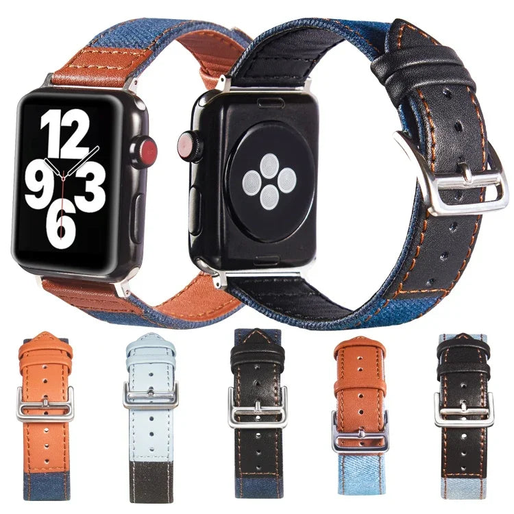 สายหนังพร้อมหัวล็อกสีเงิน สำหรับ Apple Watch Series 7 41 มม. / 6&SE&5&4 40 มม. / 3&2&1 38 มม., 7 45 มม. / 6&SE&5&4 44 มม. / 3&2&1 42 มม.