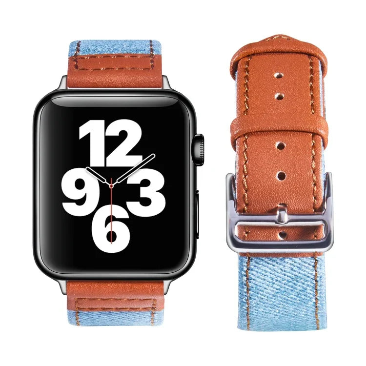 สายหนังพร้อมหัวล็อกสีเงิน สำหรับ Apple Watch Series 7 41 มม. / 6&SE&5&4 40 มม. / 3&2&1 38 มม., 7 45 มม. / 6&SE&5&4 44 มม. / 3&2&1 42 มม.