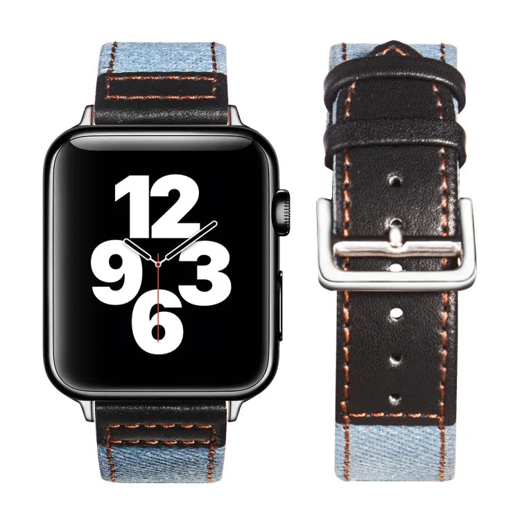 สายหนังพร้อมหัวล็อกสีเงิน สำหรับ Apple Watch Series 7 41 มม. / 6&SE&5&4 40 มม. / 3&2&1 38 มม., 7 45 มม. / 6&SE&5&4 44 มม. / 3&2&1 42 มม.