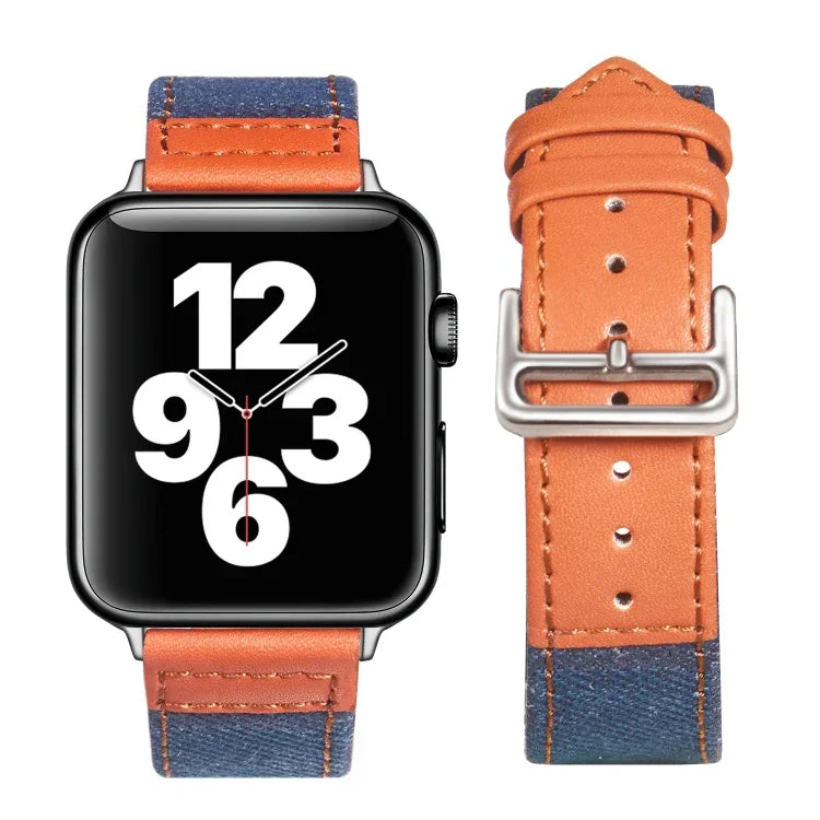สายหนังพร้อมหัวล็อกสีเงิน สำหรับ Apple Watch Series 7 41 มม. / 6&SE&5&4 40 มม. / 3&2&1 38 มม., 7 45 มม. / 6&SE&5&4 44 มม. / 3&2&1 42 มม.