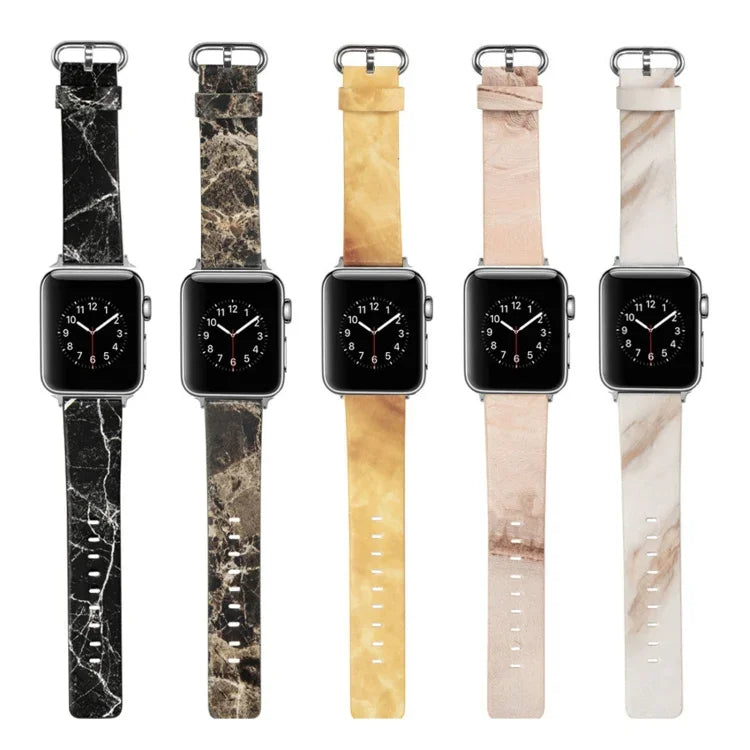 สายหนังลายหินอ่อนสำหรับ Apple Watch Series 7 41 มม. / 6&SE&5&4 40 มม. / 3&2&1 38 มม., 7 45 มม. / 6&SE&5&4 44 มม. / 3&2&1 42 มม.