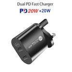 ที่ชาร์จเร็ว 40W สองพอร์ต PD USB-C / Type-C สำหรับ iPhone / iPad ซีรีส์, ปลั๊ก UK, ปลั๊ก UK