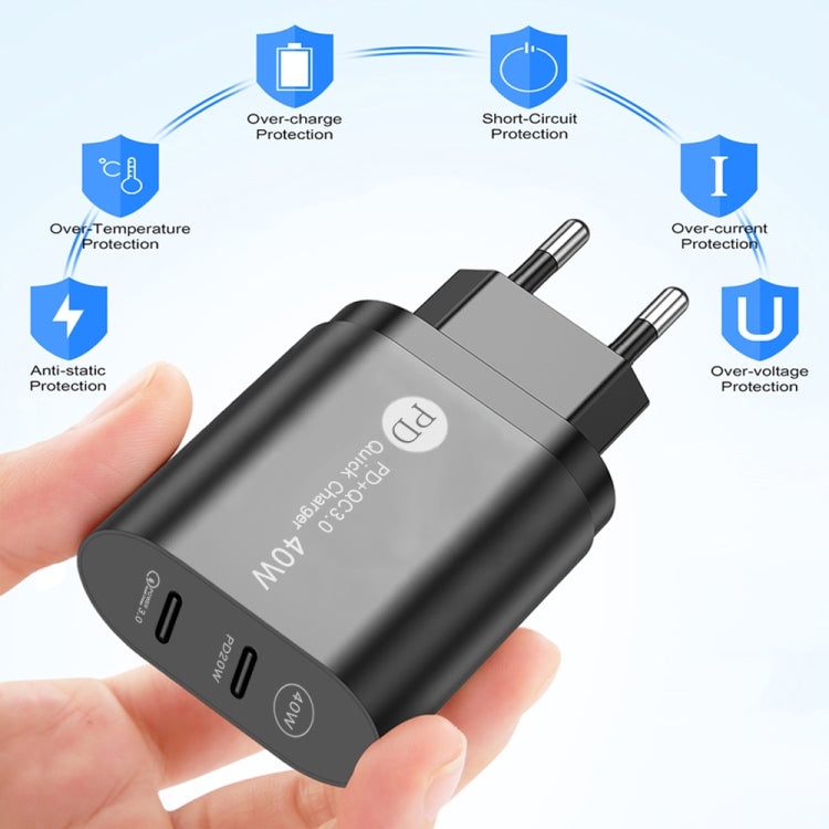 ที่ชาร์จเร็ว 40W สองพอร์ต PD USB-C / Type-C สำหรับ iPhone / iPad ซีรีส์, ปลั๊ก UK, ปลั๊ก UK