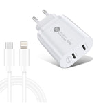 ที่ชาร์จเร็ว 40W สองพอร์ต PD / Type-C พร้อมสายข้อมูล USB-C เป็น 8 พิน, ปลั๊ก EU, ปลั๊ก EU + สาย Type-C เป็น 8 พิน