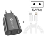 ที่ชาร์จเร็ว 40W สองพอร์ต PD / Type-C พร้อมสายข้อมูล USB-C เป็น 8 พิน, ปลั๊ก EU, ปลั๊ก EU + สาย Type-C เป็น 8 พิน