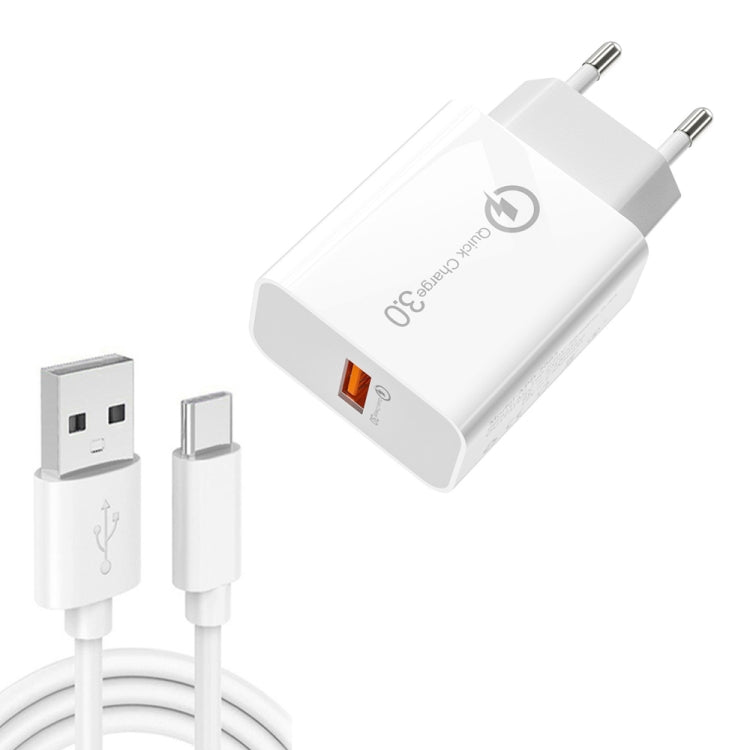 APD-2003 ที่ชาร์จ USB พอร์ตเดียว 18W QC3.0 พร้อมสายข้อมูล USB 1m เป็น Type-C, ปลั๊ก EU + สาย USB เป็น Type-C, ปลั๊ก US + สาย USB เป็น Type-C
