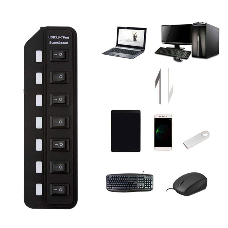 ตัวแยกสัญญาณ USB 3.0 HUB 7 พอร์ต พร้อมสวิตช์แยกอิสระ