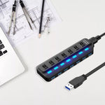 ตัวแยกสัญญาณ USB 3.0 HUB 7 พอร์ต พร้อมสวิตช์แยกอิสระ