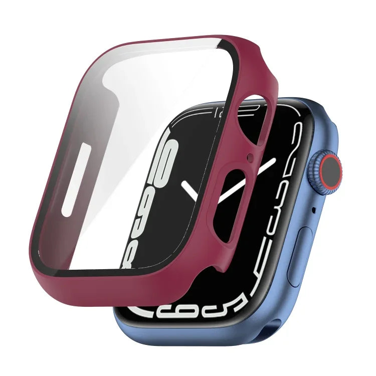 เคสกันกระแทก PC พร้อมฟิล์มกระจกนิรภัย สำหรับ Apple Watch Series 9 / 8 / 7 45มม., สำหรับ Apple Watch Series 9 / 8 / 7 41มม.