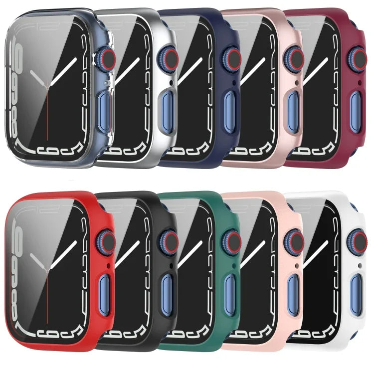 เคสกันกระแทก PC พร้อมฟิล์มกระจกนิรภัย สำหรับ Apple Watch Series 9 / 8 / 7 45มม., สำหรับ Apple Watch Series 9 / 8 / 7 41มม.