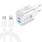 ที่ชาร์จเร็ว PD25W USB-C / Type-C + QC3.0 USB สองพอร์ต พร้อมสายข้อมูล USB-C เป็น 8 พิน, ปลั๊ก EU, ปลั๊ก EU + สาย USB-C เป็น 8 พิน
