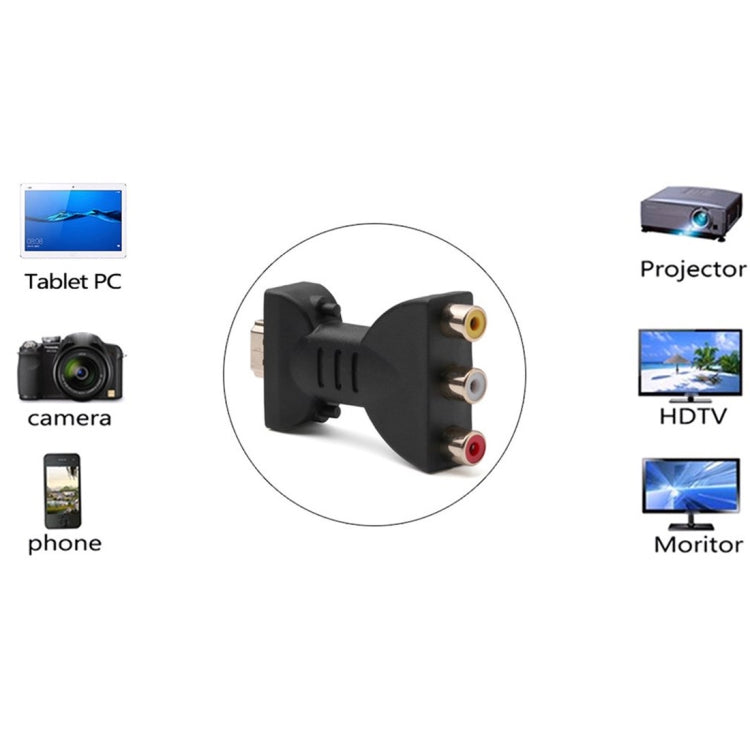 อะแดปเตอร์ AV ตัวผู้ HDMI ชุบทองเป็น 3 RGB RCA สำหรับวิดีโอและเสียง ตัวแปลงคอมโพเนนต์สำหรับเครื่องเล่นดีวีดีและโปรเจคเตอร์ HDMI