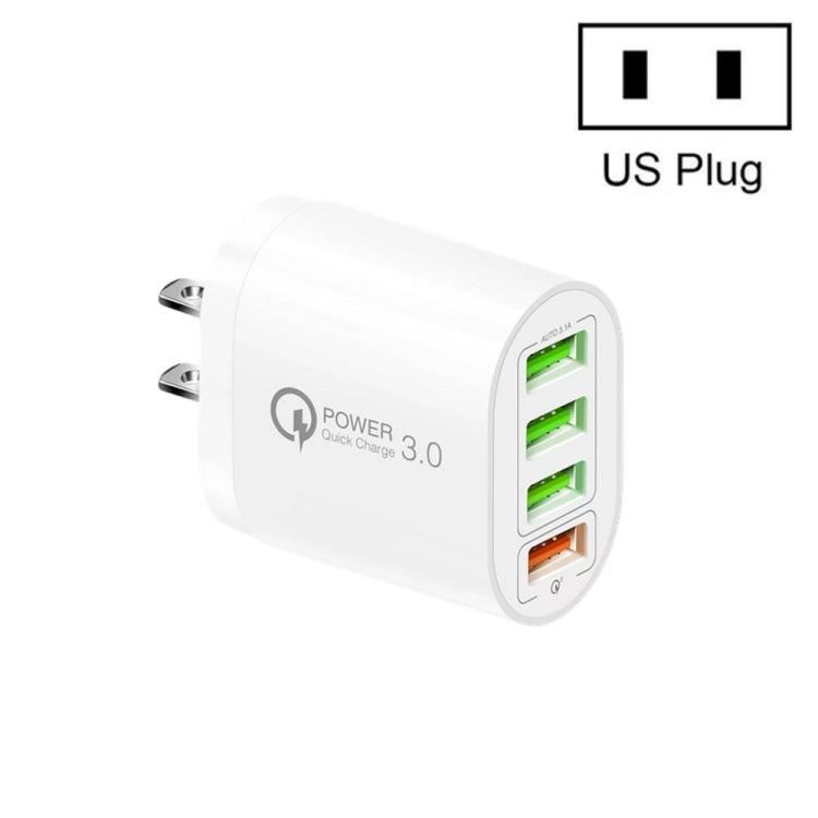 QC-04 ที่ชาร์จหลายพอร์ต QC3.0 + 3 x USB 2.0 สำหรับโทรศัพท์มือถือแท็บเล็ต, ปลั๊ก US, ปลั๊ก US