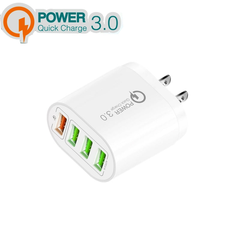 QC-04 ที่ชาร์จหลายพอร์ต QC3.0 + 3 x USB 2.0 สำหรับโทรศัพท์มือถือแท็บเล็ต, ปลั๊ก US, ปลั๊ก US