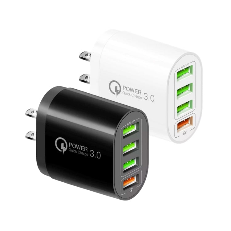 QC-04 ที่ชาร์จหลายพอร์ต QC3.0 + 3 x USB 2.0 สำหรับโทรศัพท์มือถือแท็บเล็ต, ปลั๊ก US, ปลั๊ก US